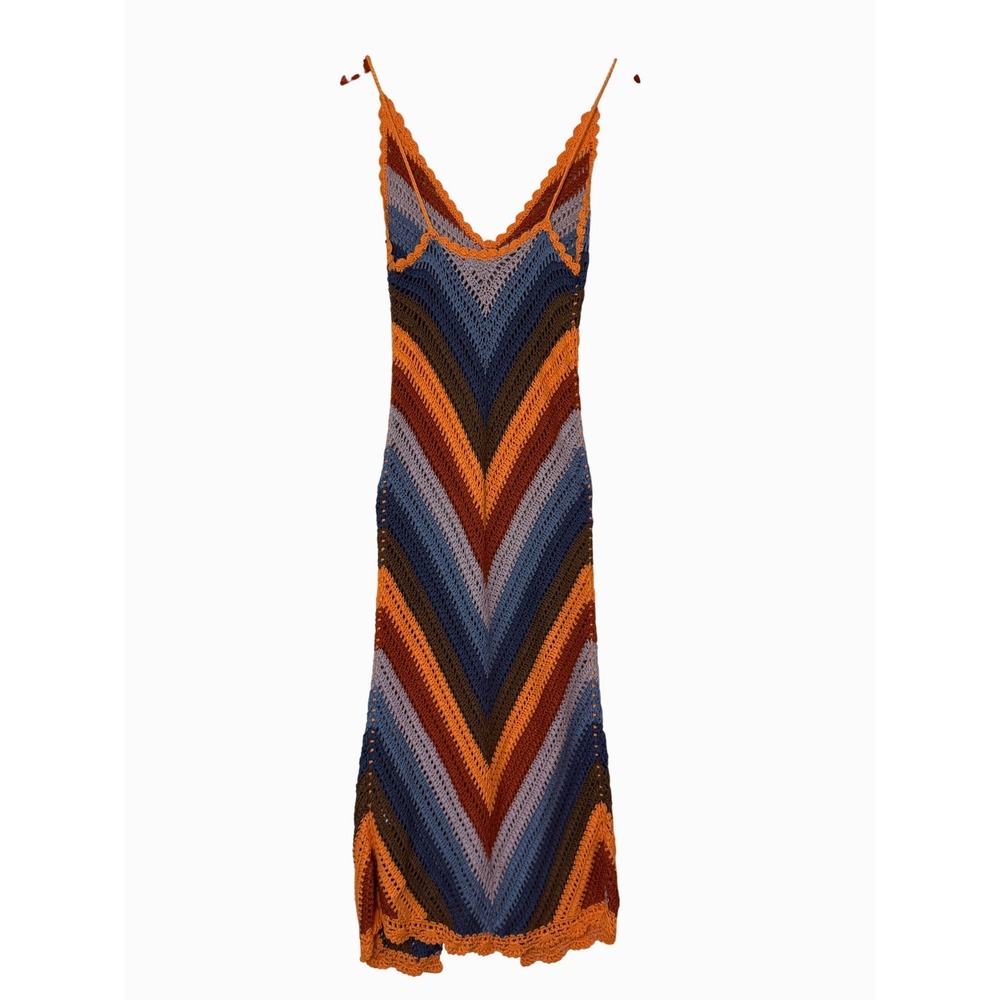 Free People Womens Boho Freya Striped Slip Dress Crochet Knit Size S Festival - Picture 3 of 11